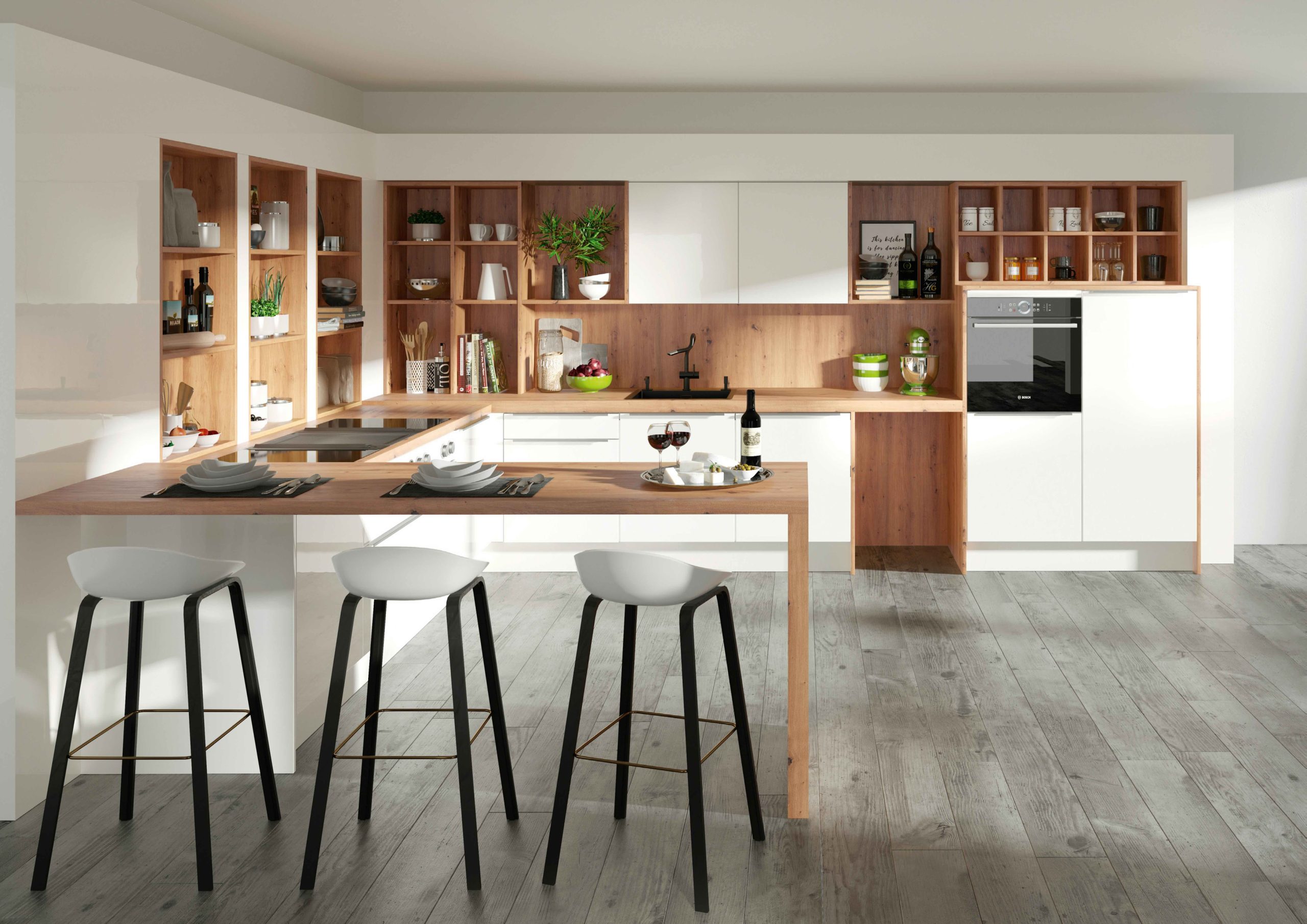 Küche Modell La Corte helle Küche weiß Holzoptik
