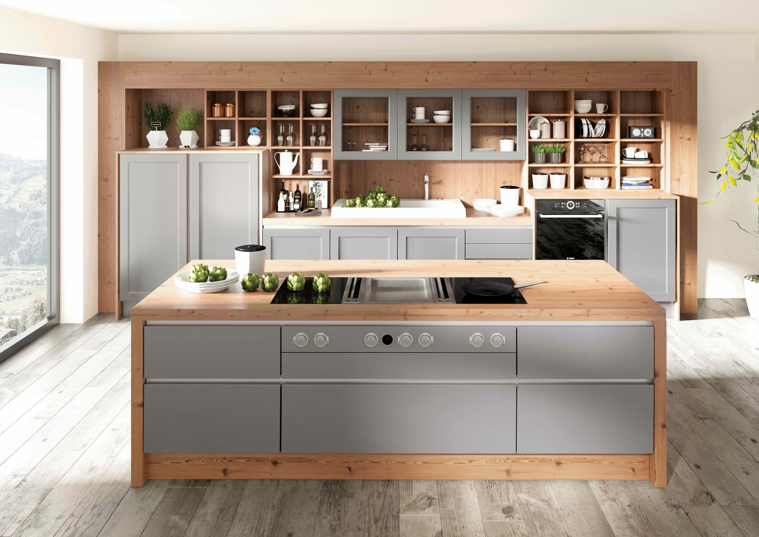 Küche Modell Lion Classic Manhattan Grau Ulme Holzoptik